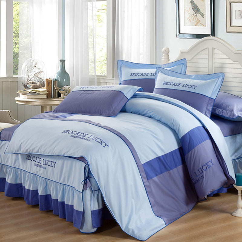 Solid color cotton bed skirt set of four