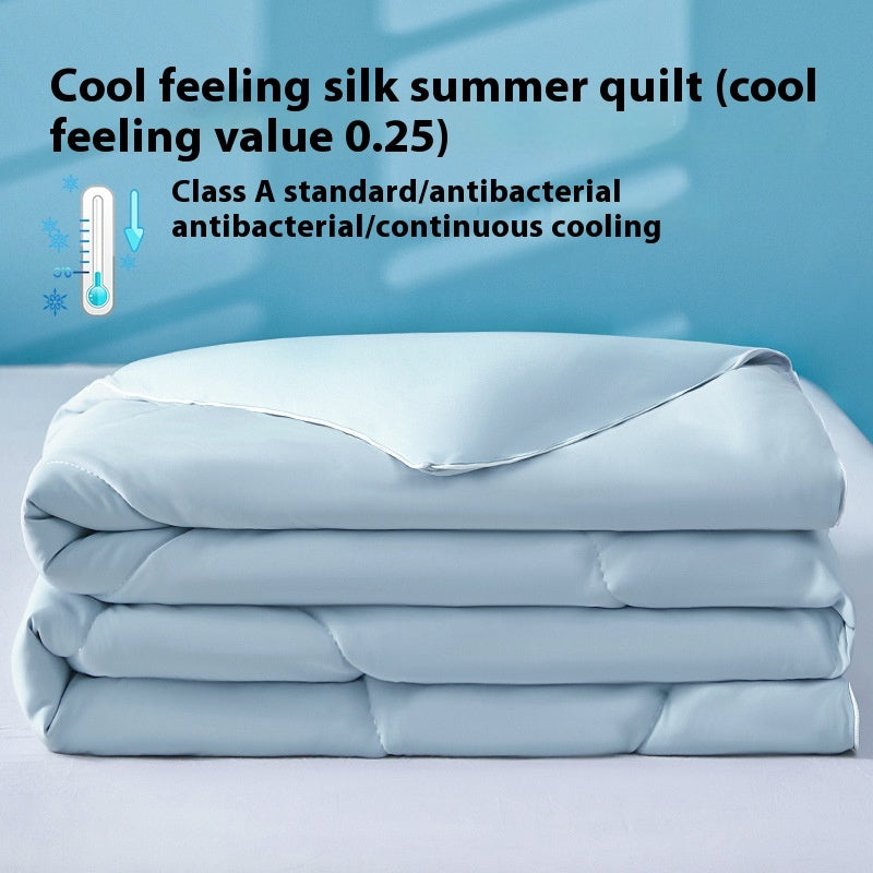 Manta de verano de seda fresca de color puro, funda ventilable, edredón de verano de seda helada para cama individual o doble, edredón fino lavable a máquina