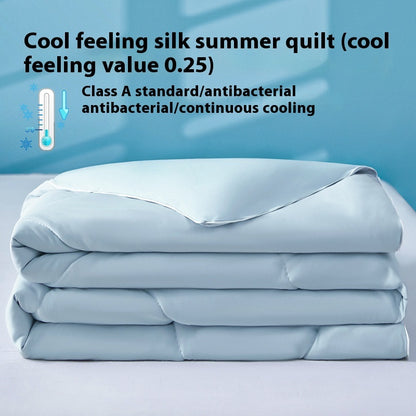 Manta de verano de seda fresca de color puro, funda ventilable, edredón de verano de seda helada para cama individual o doble, edredón fino lavable a máquina