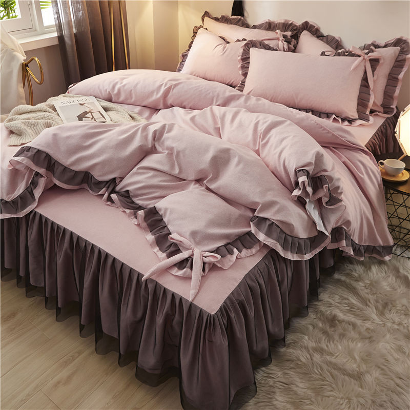 Pure cotton four-piece simple cotton bedspread lace