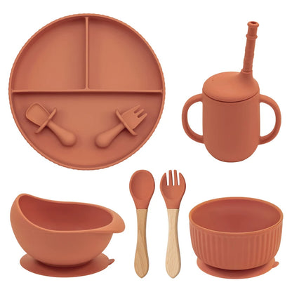 Ensemble de bols et assiettes en silicone pour bébé, ustensiles de cuisine antidérapants, ventouse, tasse à boire, fourchette, cuillère, vaisselle pour enfants, sans BPA