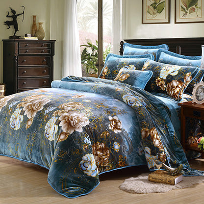 Fashionable golden mink warm bedding set