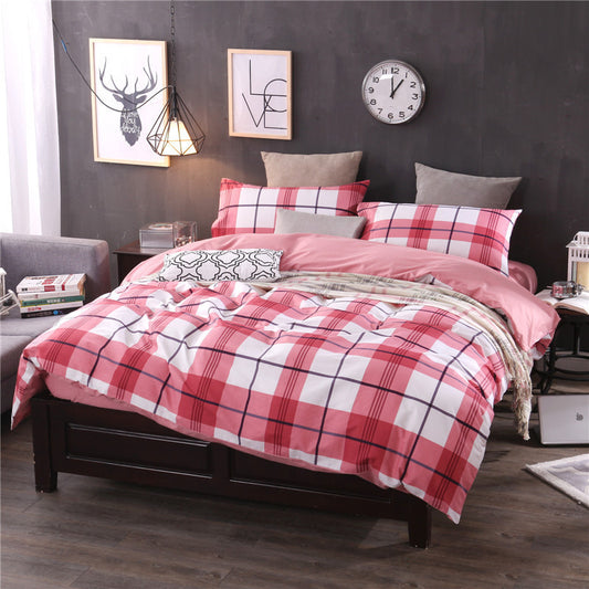 Three-piece Checked Bed Sheet Set