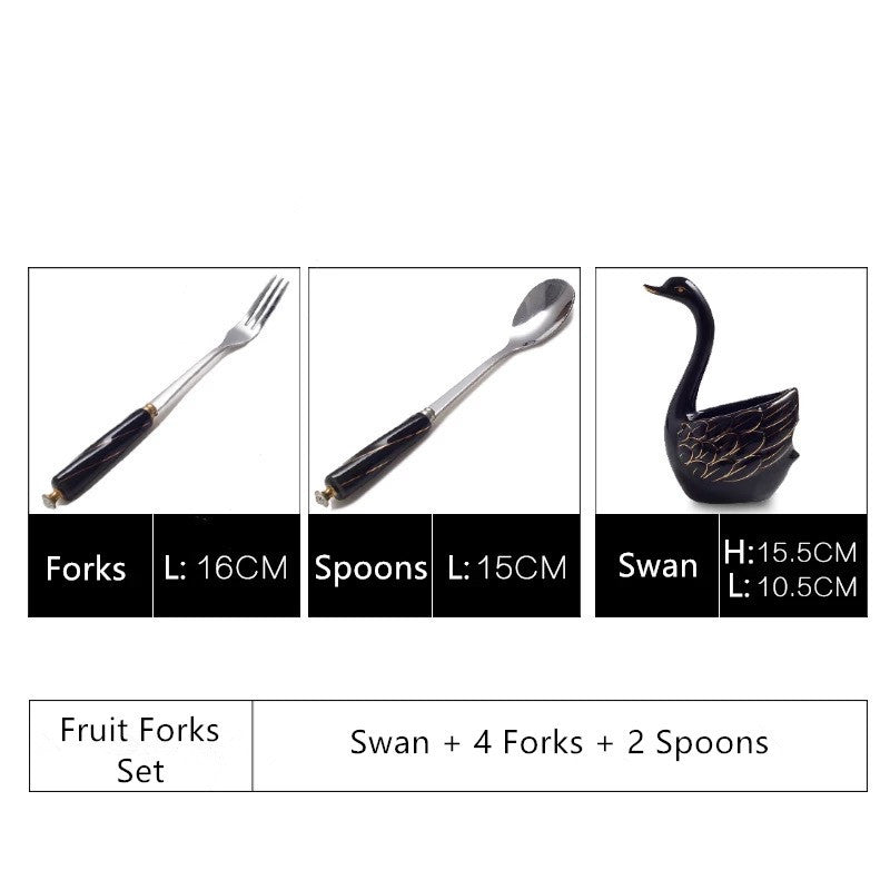 Ceramic Swan Stand Holder Fruit Forks kitchen Cutlery Cake Dessert Fork Spoon Set