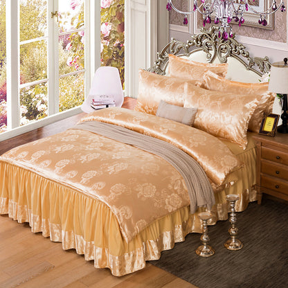 Satin bedspread bed skirt four-piece suit