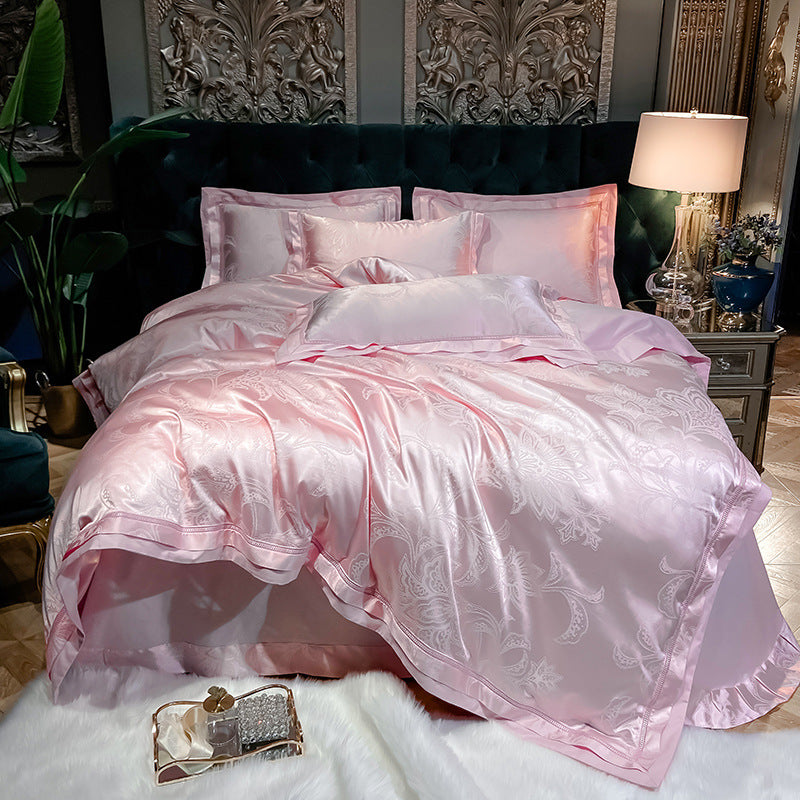 Pure Cotton Satin Jacquard Four-piece Silk Cotton Wedding Quilt Cover Sheet