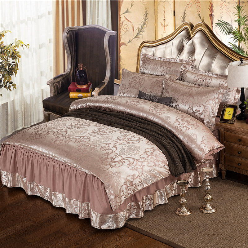 Satin bedspread bed skirt four-piece suit