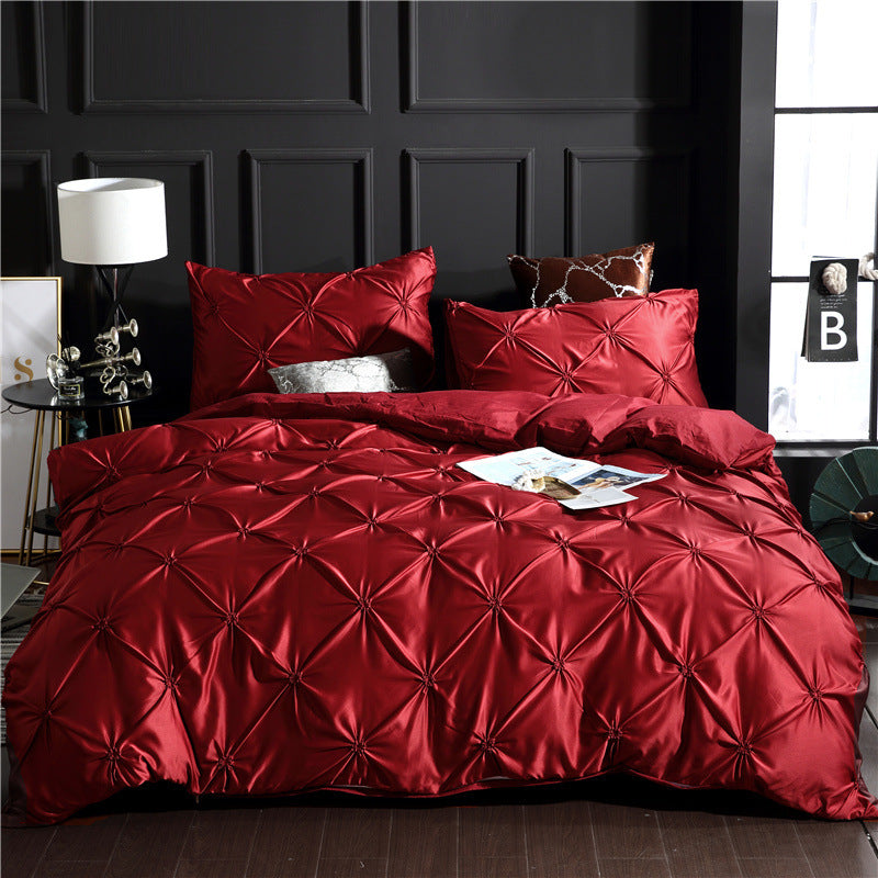 European style washed silk three-piece solid color bed sheet duvet cover