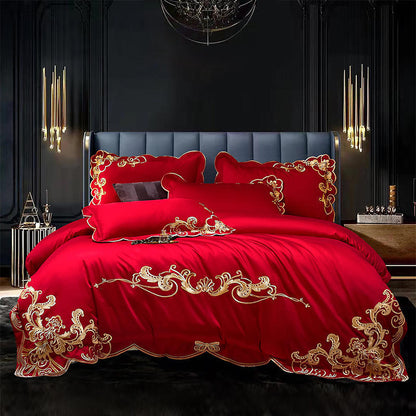 Velvet Four-piece Set Solid Color Embroidered Quilt Set Bed Sheet