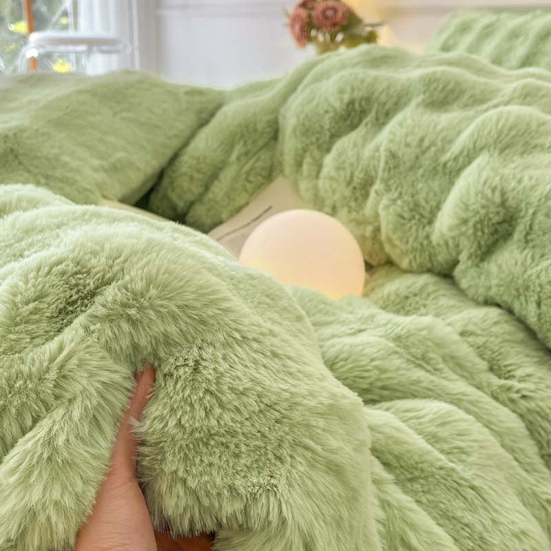 Ensemble de quatre pièces en peluche en polaire corail thermique épaissie en fibre de lait