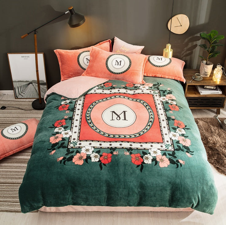 Flannel warm bedding set of four