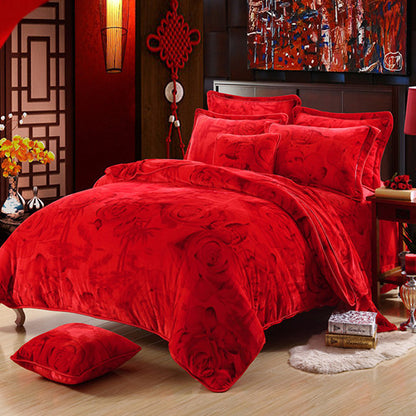 Fashionable golden mink warm bedding set