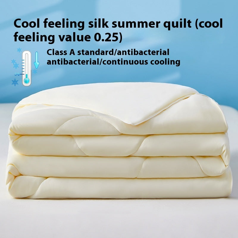 Manta de verano de seda fresca de color puro, funda ventilable, edredón de verano de seda helada para cama individual o doble, edredón fino lavable a máquina