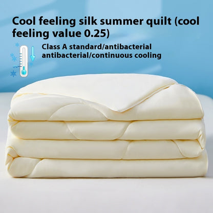 Manta de verano de seda fresca de color puro, funda ventilable, edredón de verano de seda helada para cama individual o doble, edredón fino lavable a máquina