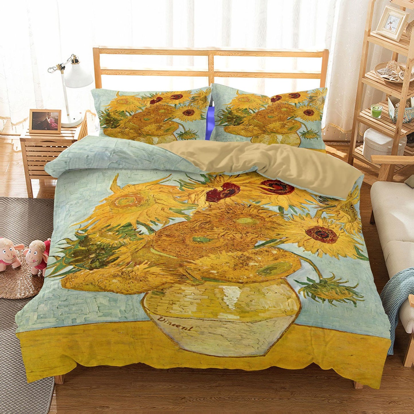 Housse de couette tournesol en trois pièces, textile de maison, literie