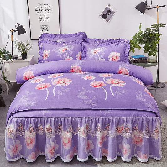 Four-Piece Lace Bed Skirt Non-Slip Bedspread