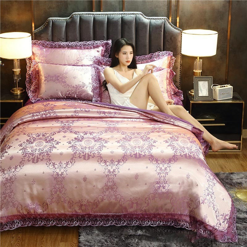 Silk Satin Jacquard Lace Four-piece Bedding