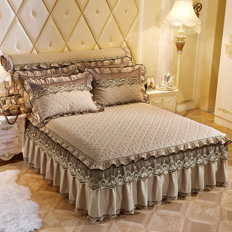 European Style Quilted Lace One-Piece Bed Skirt