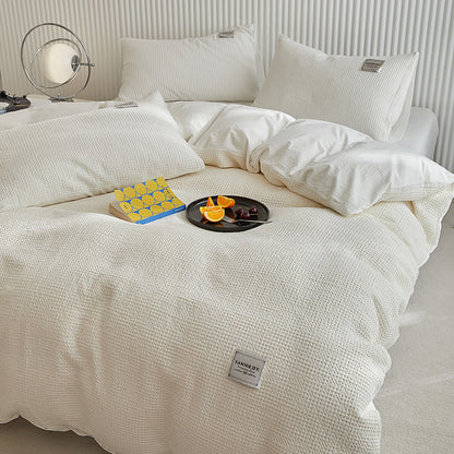 Simple White Waffle Wash Cotton Bed Four Piece Set