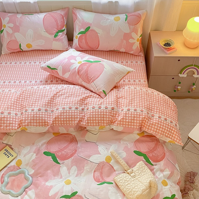 Printed Cartoon Girl  Quilt Cover Cotton Four-piece Bed Sheet