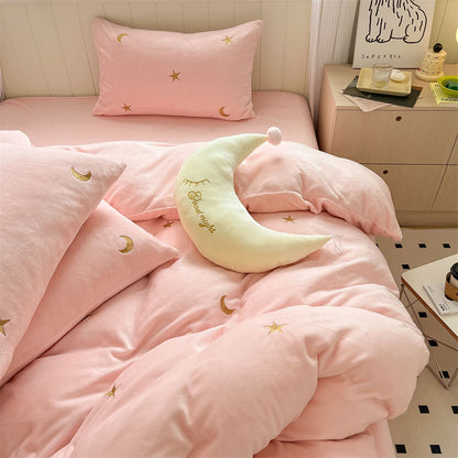 Ensemble de quatre pièces en velours de lait de style princesse de guérison, draps de lit en velours corail double face