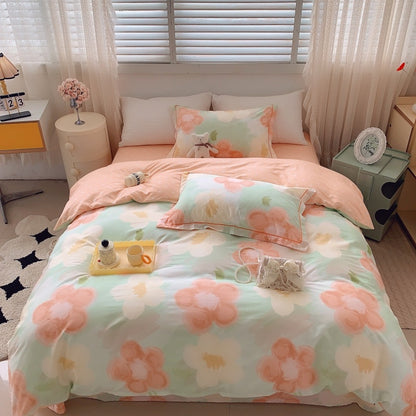 Home Fashion Simple Printing Cotton Bed Four-piece Set