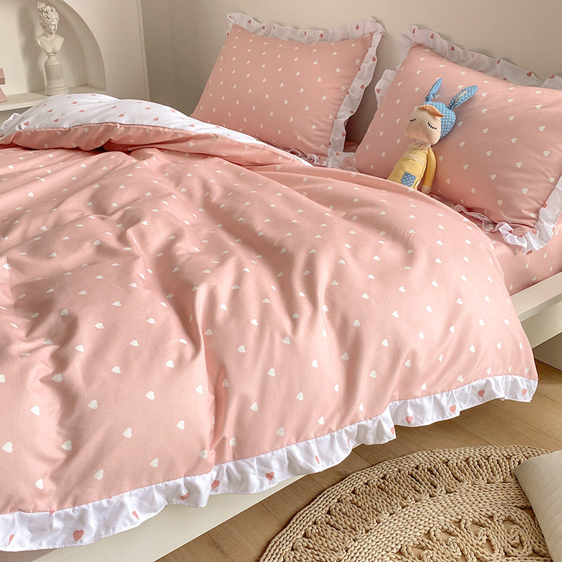 Princess Style Four-piece Bed Sheet Duvet Cover Girl's Heart Bed Cover Summer Three-piece Suit