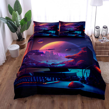 2023 Gamepad Bed Printed Three-piece Set Bed Sheet Coverlet Pillow Case