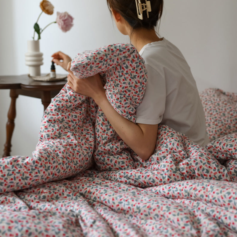 Edredón de punto con estampado floral de plantas de algodón de estilo pastoral francés, sábanas para dormir de color piel