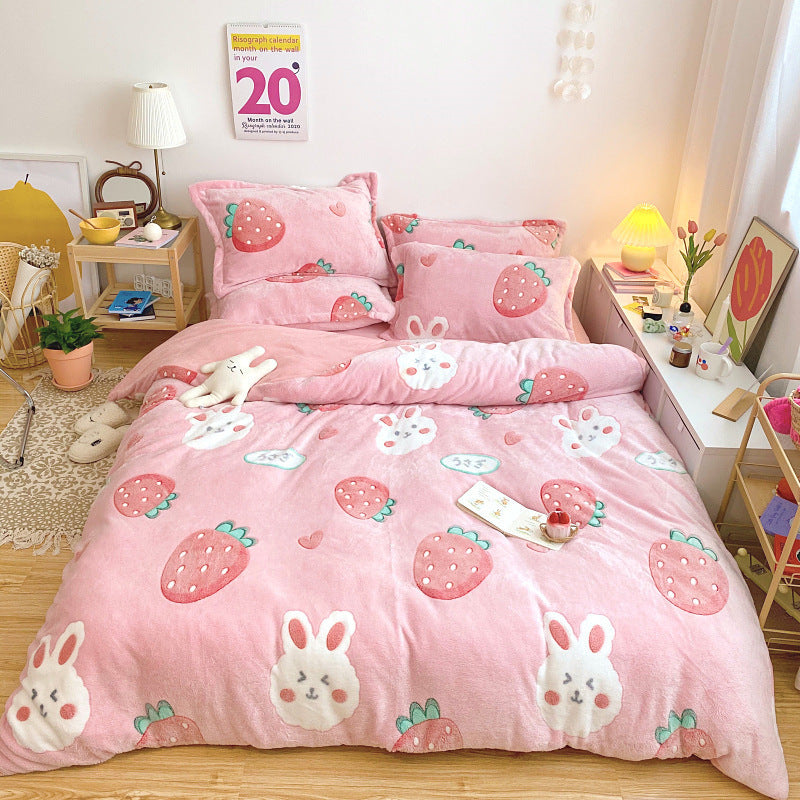 Thick And Warm Snow Fleece Four-Piece Cartoon Fleece Bedding