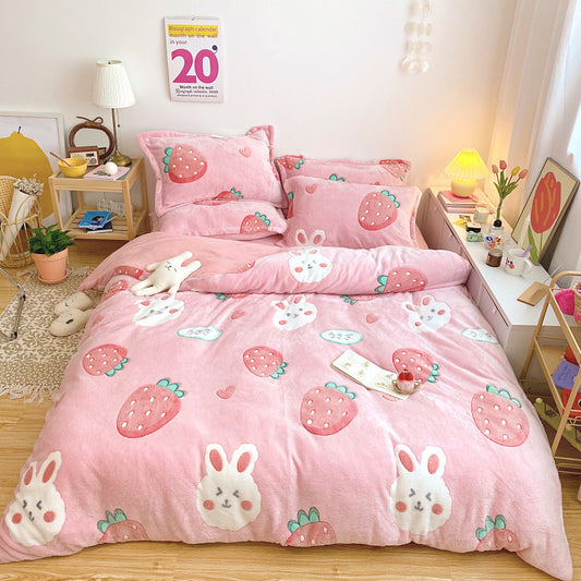 Thick And Warm Snow Fleece Four-Piece Cartoon Fleece Bedding