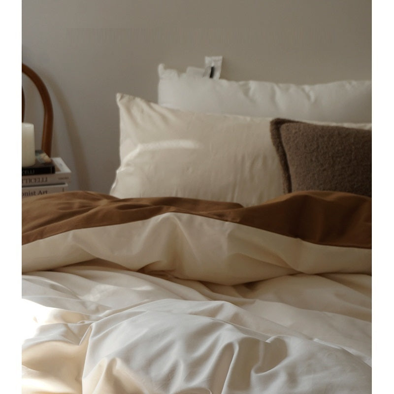 Long-staple Cotton Brushed AB Double-sided Contrast Color Milk Coffee Bed Sheet Set