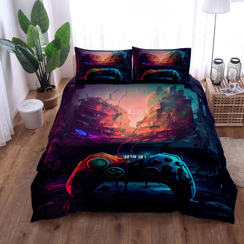 2023 Gamepad Bed Printed Three-piece Set Bed Sheet Coverlet Pillow Case