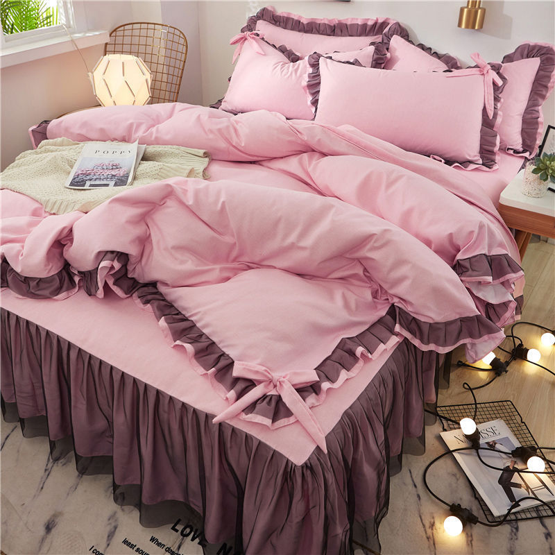 Pure cotton four-piece simple cotton bedspread lace