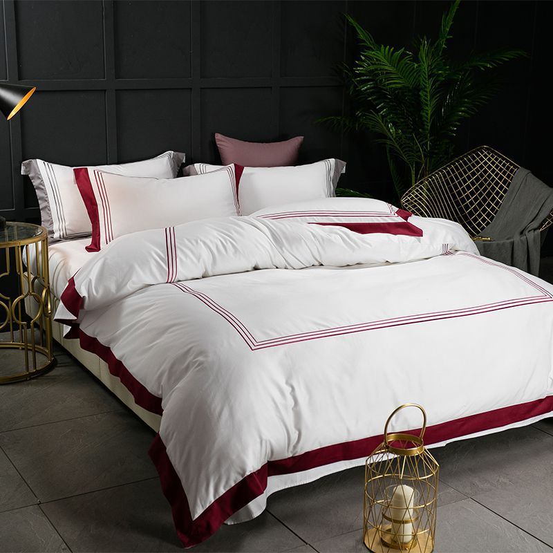 White four-piece hotel bedding cotton pure cotton European-style