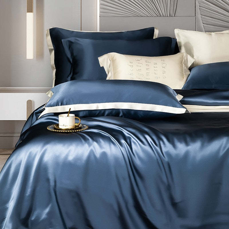 Solid Color Silk Four-piece Set Bed Sheet And Pillowcase Bedding