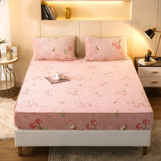 Snow Fleece Bed Sheet Thickened Warmth Digital Printing