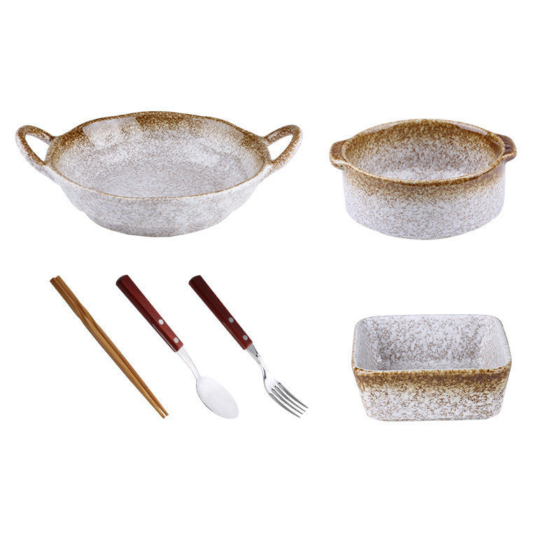 Cutlery Set Stoneware Breakfast Bowl Bibimbap Bowl Binaural Soup Bowl