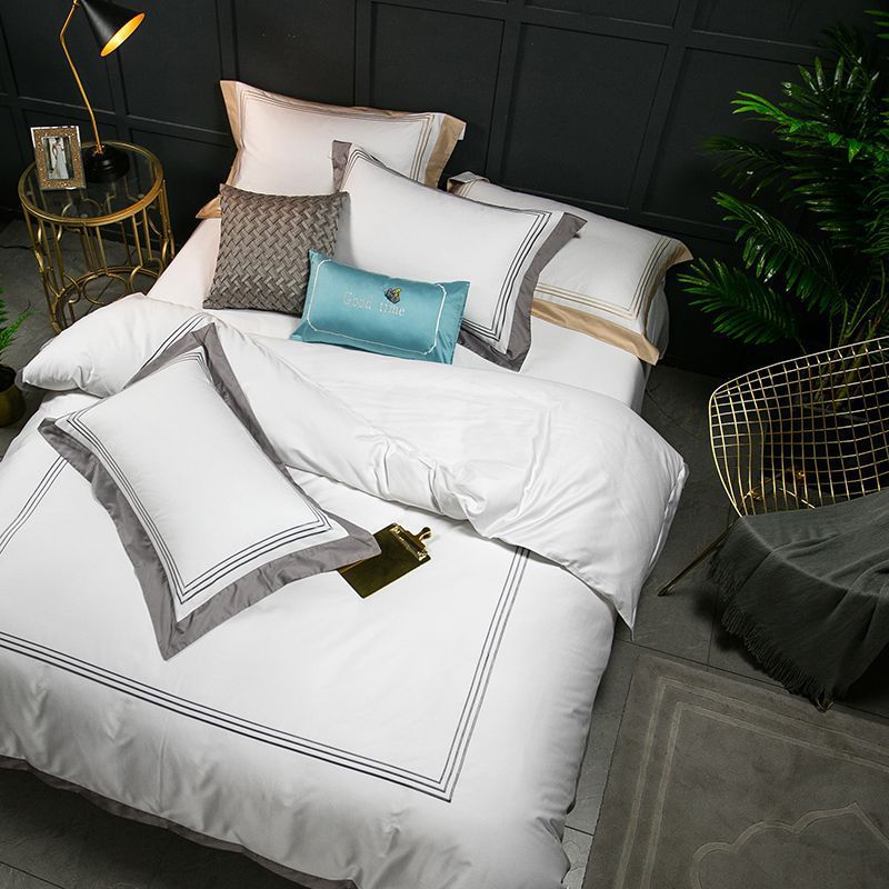 White four-piece hotel bedding cotton pure cotton European-style