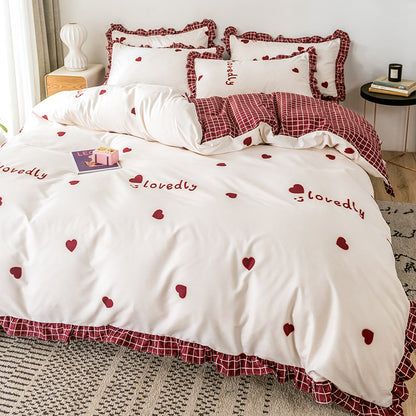 Princess Style Four-piece Bed Sheet Duvet Cover Girl's Heart Bed Cover Summer Three-piece Suit