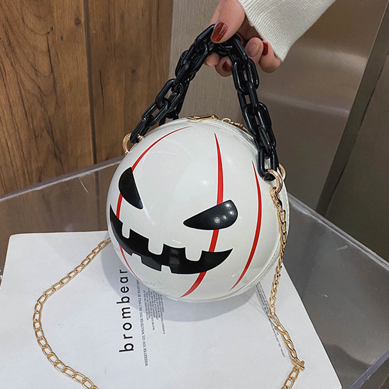 Bolsos de mano con forma de bola de calabaza y dibujos animados de Halloween con cadena, bolsos de hombro creativos y divertidos para niños y mujeres