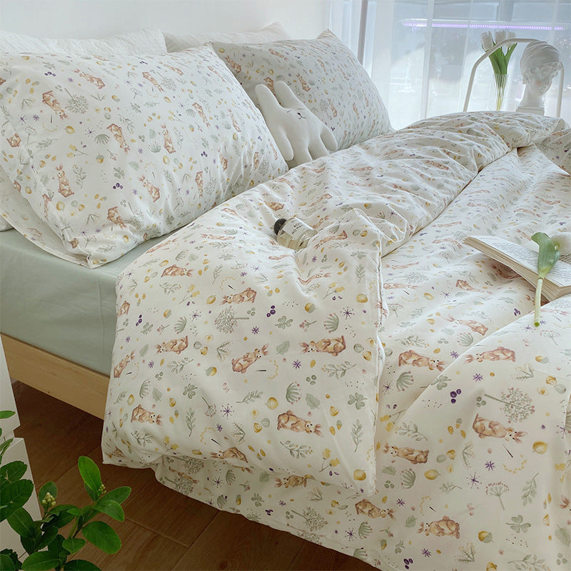 Cotton Four-piece Pastoral Style Cute Cartoon Quilt Cover