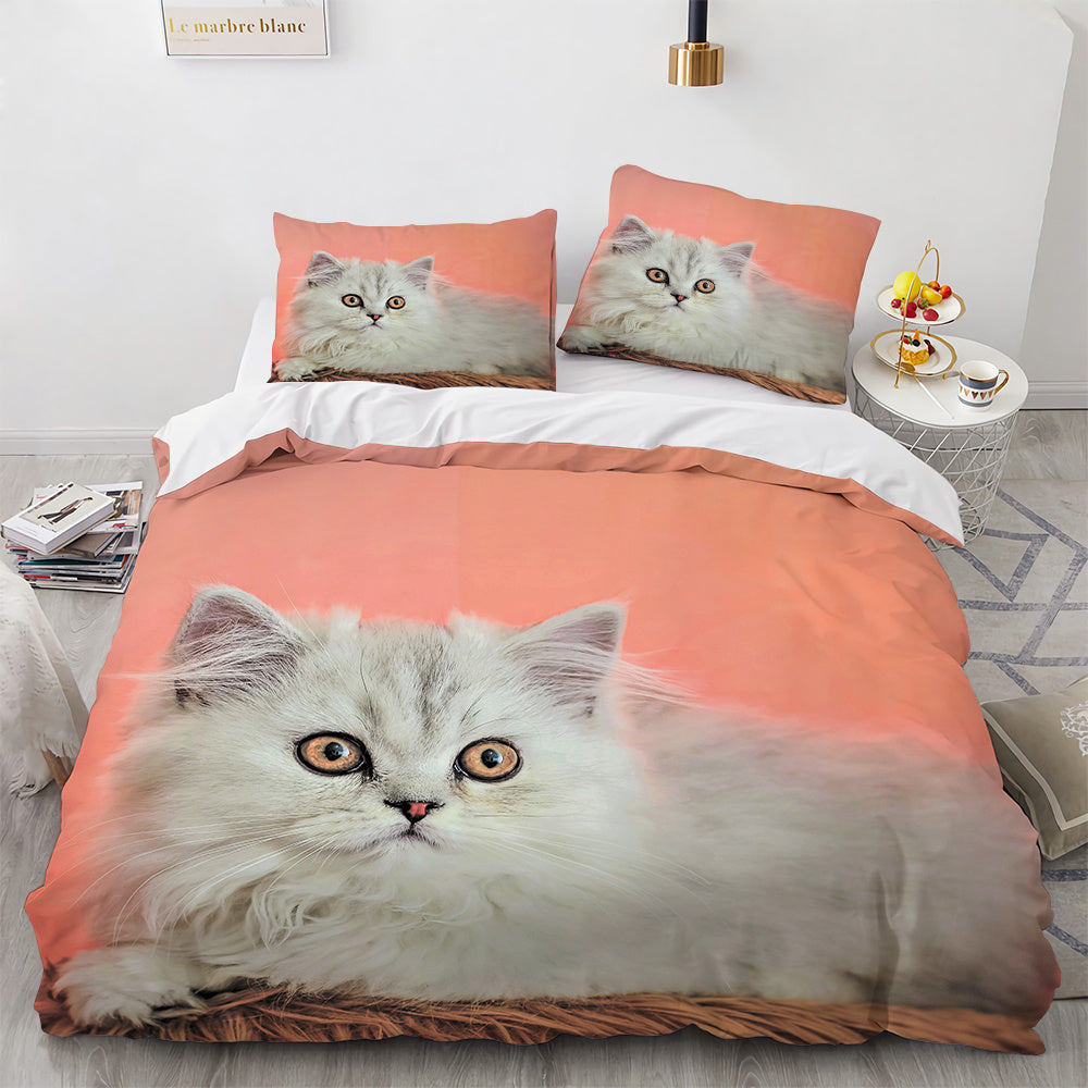 Juego de cama con bonito gato blanco para dormitorio de niña y mujer, funda nórdica cómoda