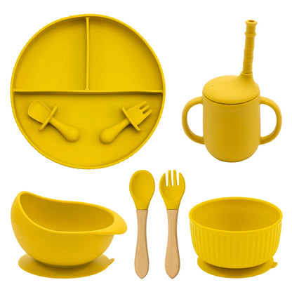 Ensemble de bols et assiettes en silicone pour bébé, ustensiles de cuisine antidérapants, ventouse, tasse à boire, fourchette, cuillère, vaisselle pour enfants, sans BPA