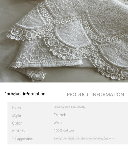 Nappe en dentelle à motif de queue de phénix blanc français