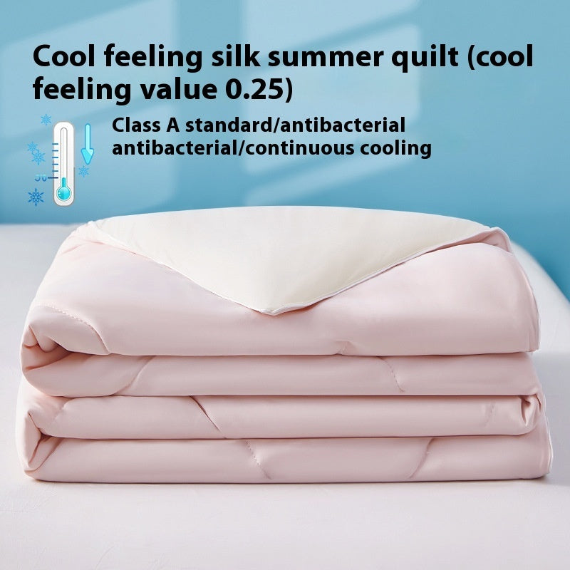 Manta de verano de seda fresca de color puro, funda ventilable, edredón de verano de seda helada para cama individual o doble, edredón fino lavable a máquina