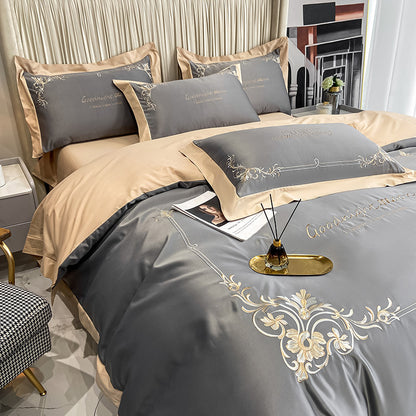 Four-piece Pure Cotton Washed Silk Embroidered Bedding Set