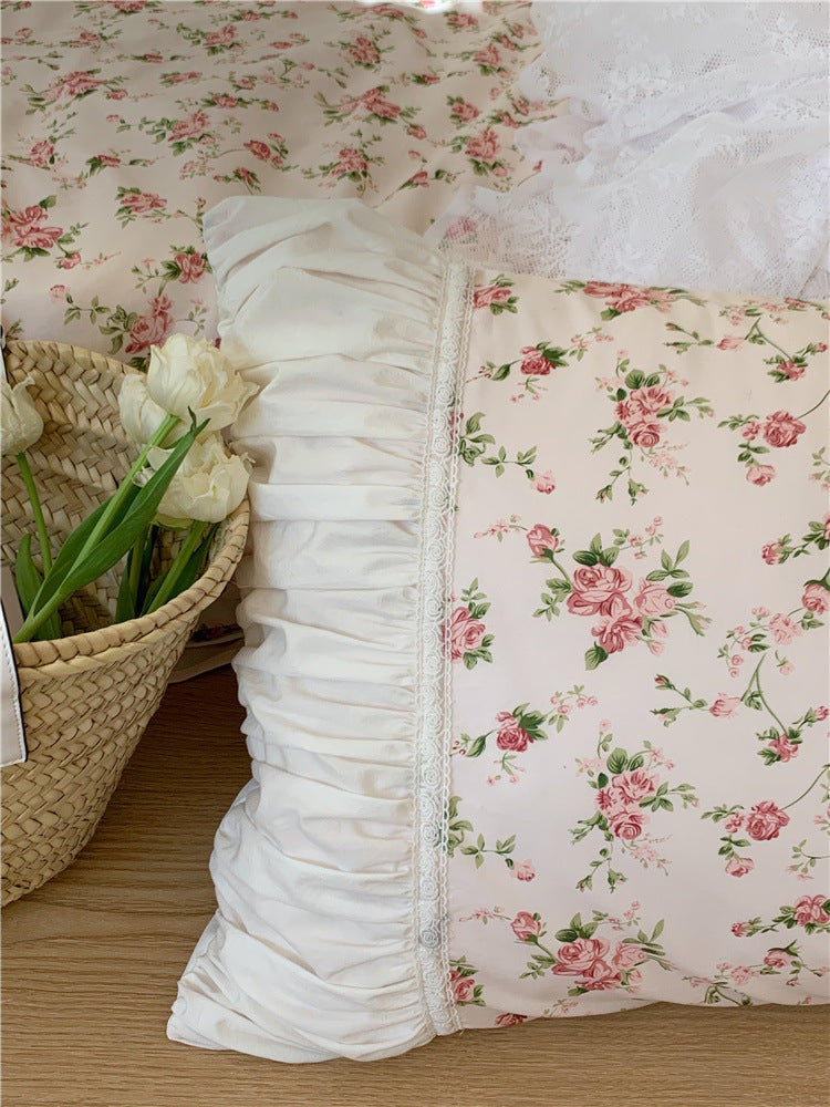 Ensemble de literie quatre pièces en pur coton Anna's Rose Garden Ins Retro French Romantic Floral 15 pièces