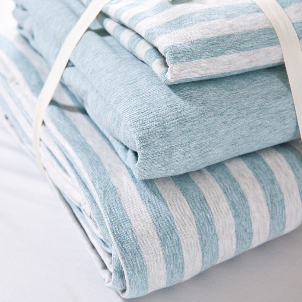 Striped cotton four-piece bedding set