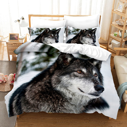 Bed Home Textile Wolf Digital Printed Three-piece Set